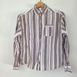 Stars Above Women's Striped Long Sleeve Button Down Sleep Shirt - XS